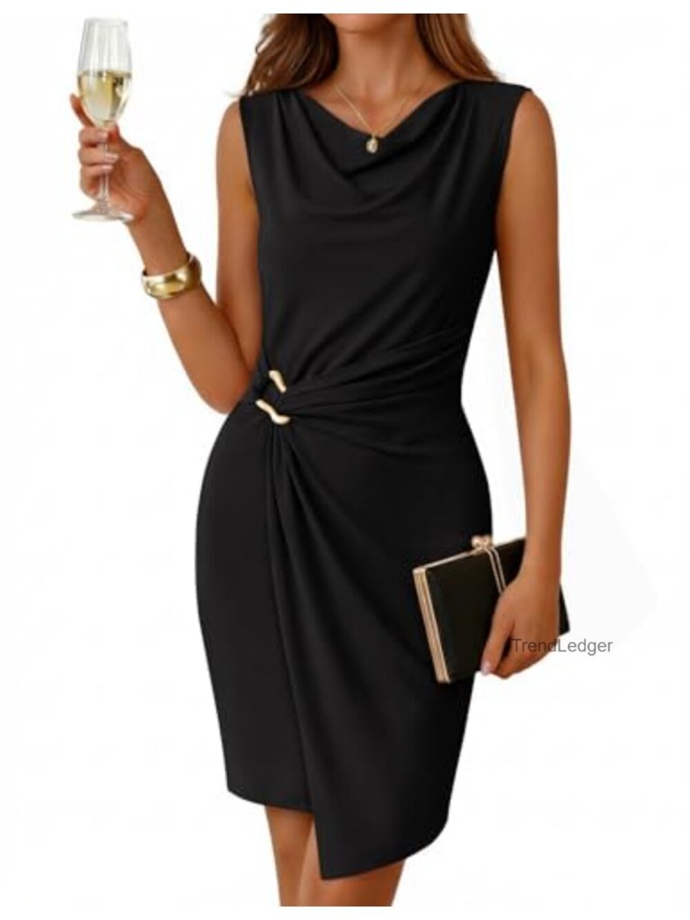Mock Neck Cap Sleeve Bodycon Short Dress with Slit